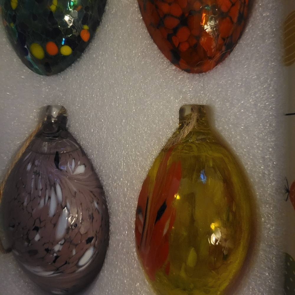 ☆NIB (6) Hand-blown Glass Egg Shape Ornaments Art Speckled & Swirled Patterns - Picture 7 of 16